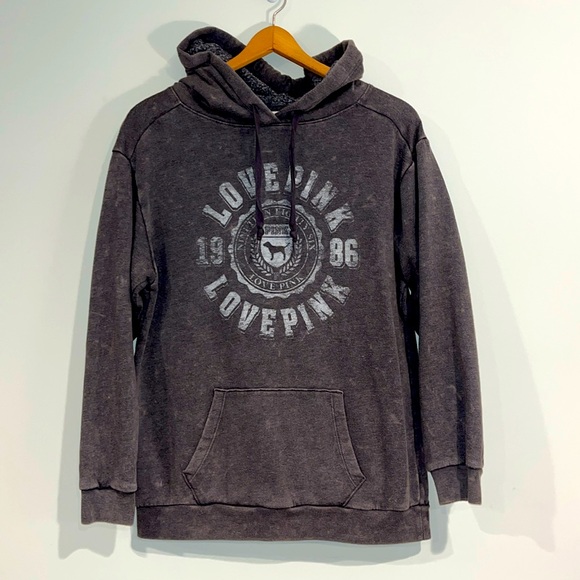 PINK Victorias Secret Campus Hoodie Love Pink Oversized Lounge Distressed Gray - Picture 1 of 6